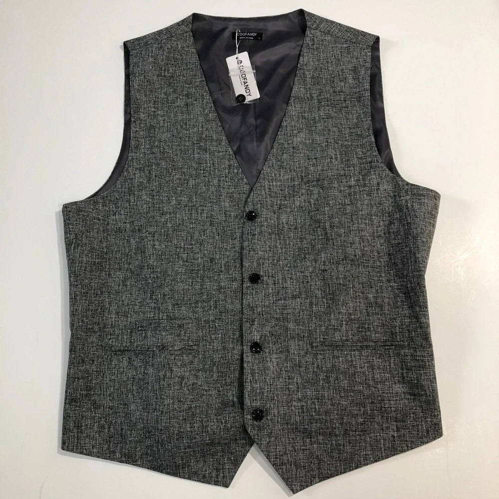 Coofandy Vest Mens Large Gray Buttoned Sleeveless Dress Waistcoat Classic Formal